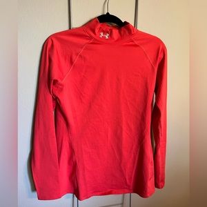 Under Armor cold gear, fitted mock neck, size large, coral